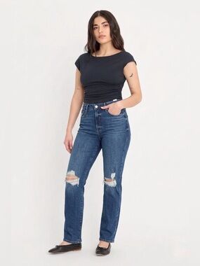 094 GOOD AMERICAN Women's 'Good Legs' Straight Distressed Jeans - Blue, Sz 15